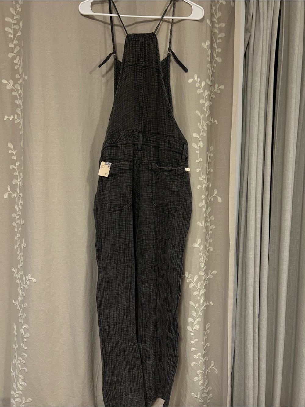 Anthropologie Black Textured Tie-Strap Overalls - Picture 2 of 2